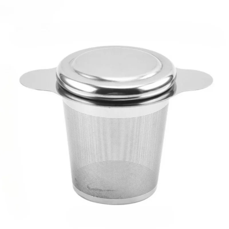 1Pc Stainless Steel Tea Filter Loose Tea Drainer with Lid Handle Anti-Scald Multi-Purpose Tea Strainer Fine Mesh Coffee Filter