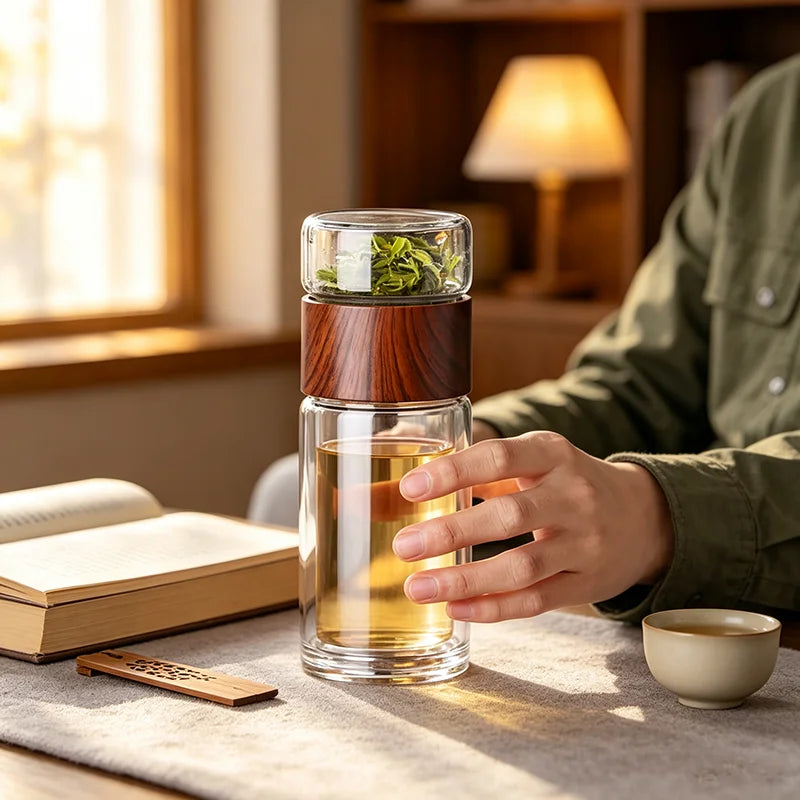 High Quality Double Glass Water Bottle with Case Tea Drink Bottle Infuser Tumbler Eco-Friendly Drinkware