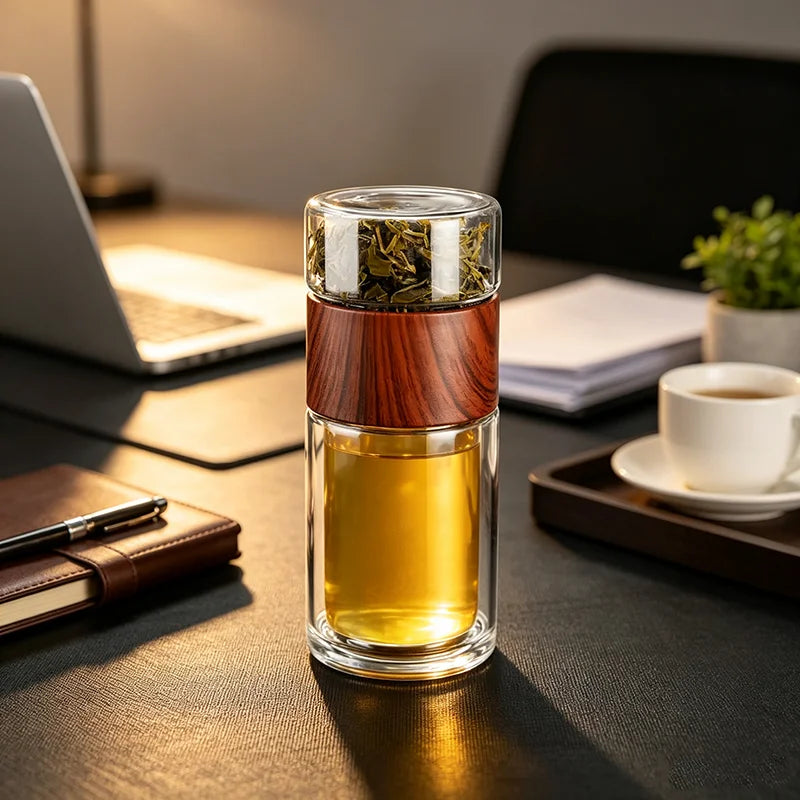 High Quality Double Glass Water Bottle with Case Tea Drink Bottle Infuser Tumbler Eco-Friendly Drinkware