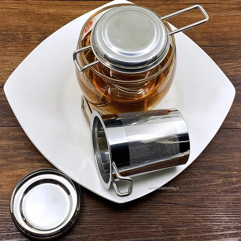 1Pc Stainless Steel Tea Filter Loose Tea Drainer with Lid Handle Anti-Scald Multi-Purpose Tea Strainer Fine Mesh Coffee Filter