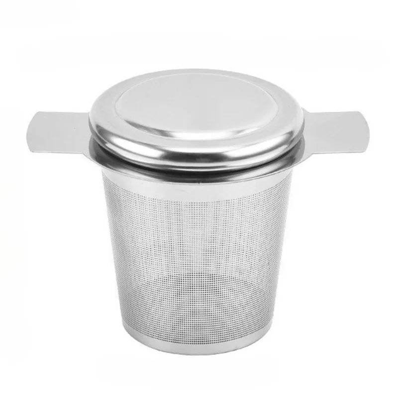 1Pc Stainless Steel Tea Filter Loose Tea Drainer with Lid Handle Anti-Scald Multi-Purpose Tea Strainer Fine Mesh Coffee Filter