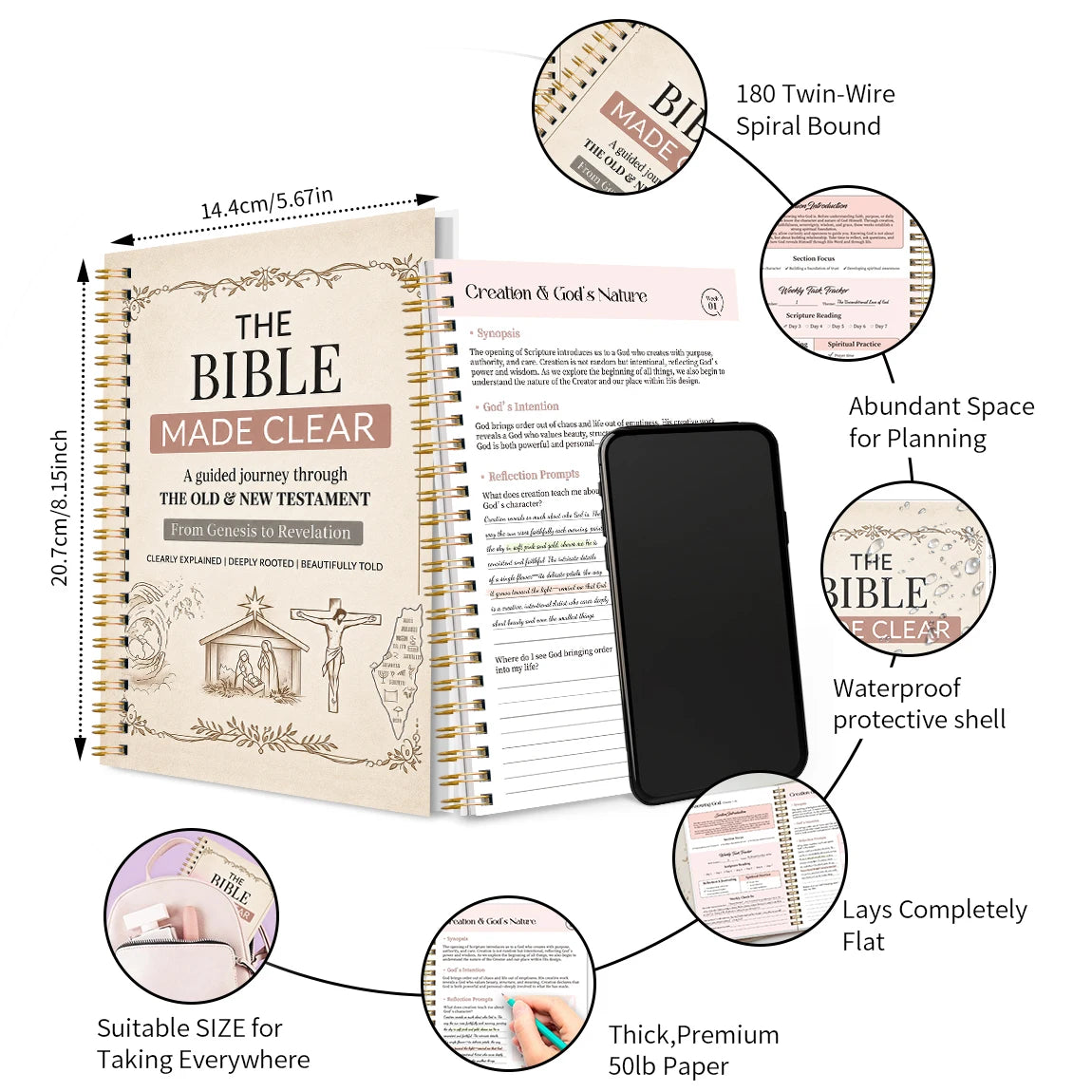 1Pc 8-Week Bible Study Planner, 8.15×5.67In Twin-Wire Devotional Journal, Scripture Reading & Reflection Notebook