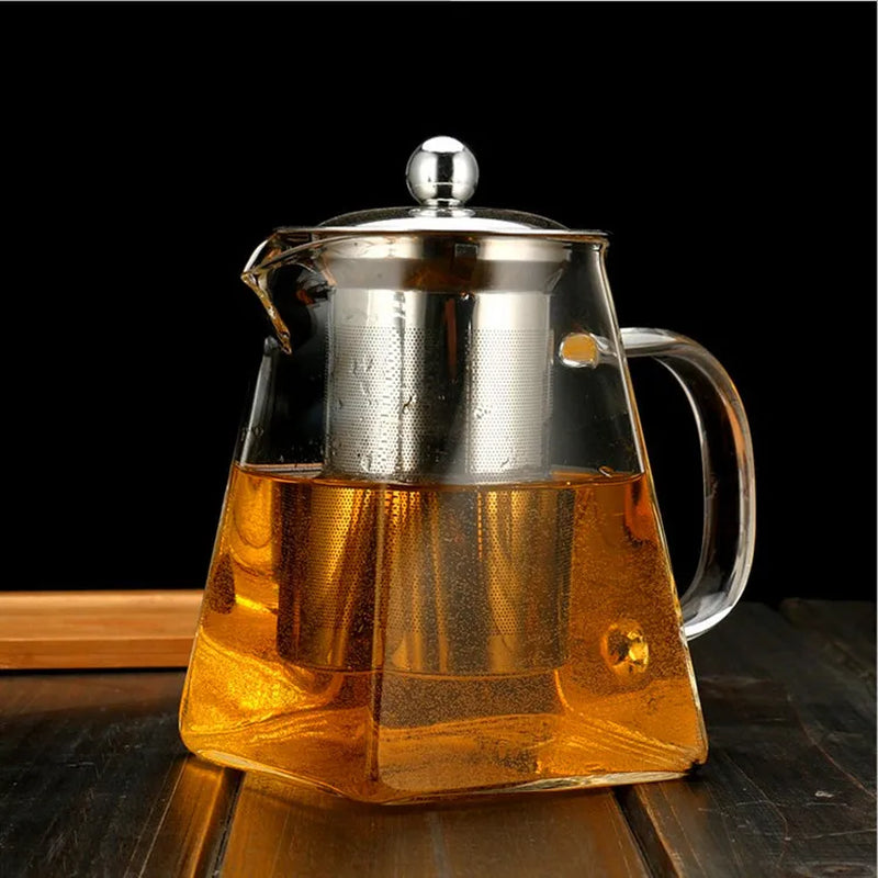 High Borosilicate Glass Teapot Kung Fu Tea Set Stainless Steel Brewing Teapot with Filter Heat-Resistant Glass Pot Square