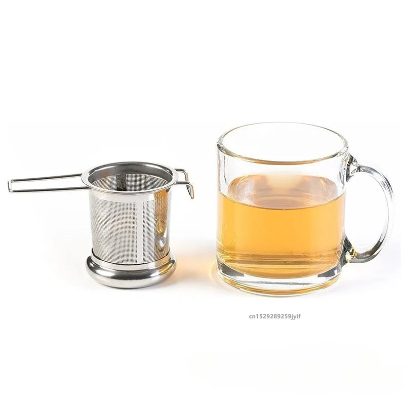 1Pc Stainless Steel Tea Filter Loose Tea Drainer with Lid Handle Anti-Scald Multi-Purpose Tea Strainer Fine Mesh Coffee Filter