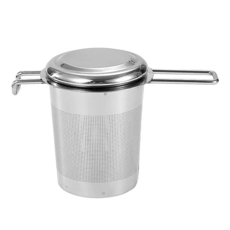 1Pc Stainless Steel Tea Filter Loose Tea Drainer with Lid Handle Anti-Scald Multi-Purpose Tea Strainer Fine Mesh Coffee Filter