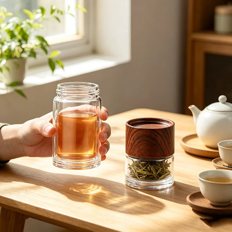 High Quality Double Glass Water Bottle with Case Tea Drink Bottle Infuser Tumbler Eco-Friendly Drinkware