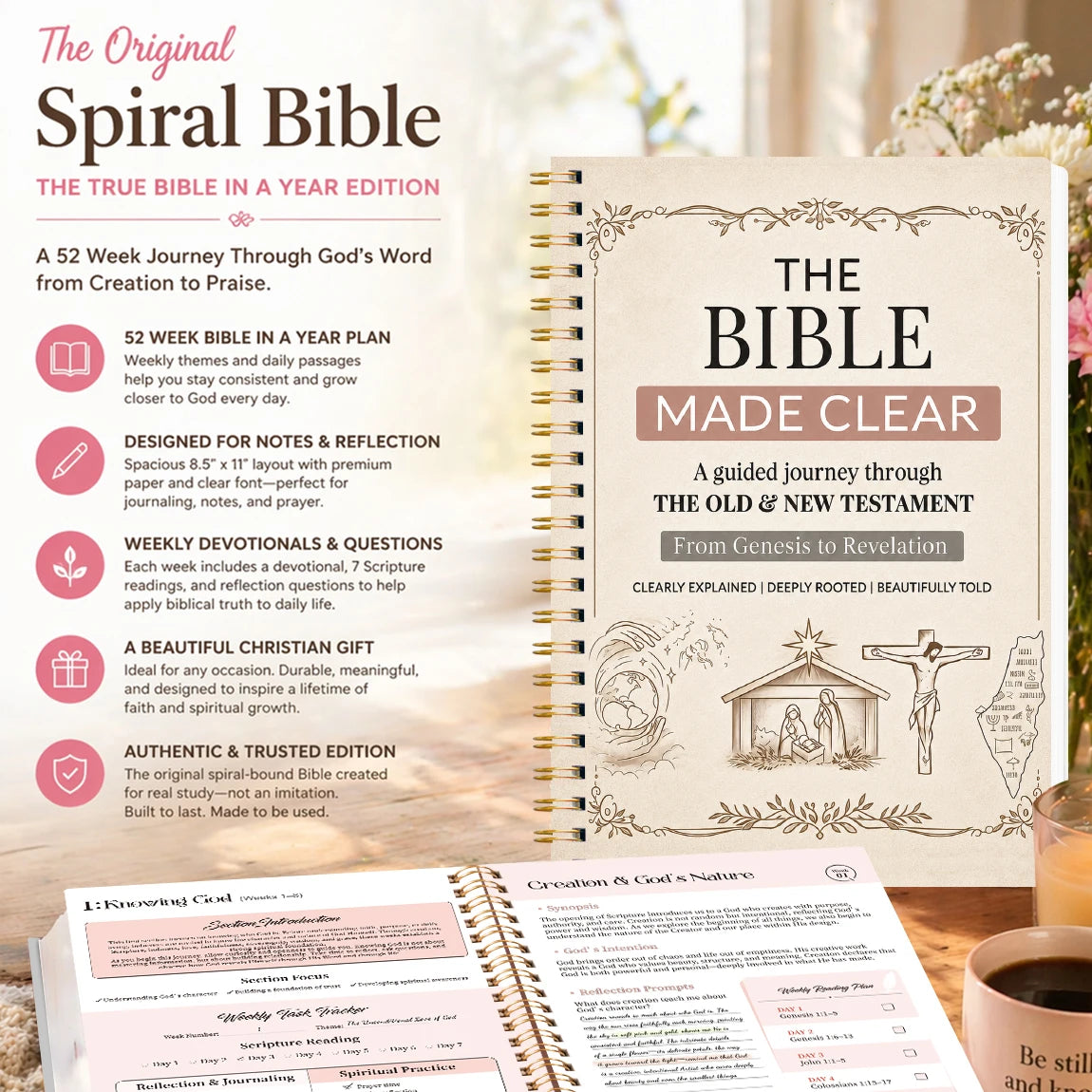 1Pc 8-Week Bible Study Planner, 8.15×5.67In Twin-Wire Devotional Journal, Scripture Reading & Reflection Notebook